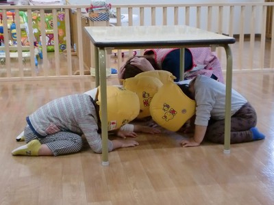 ダンゴムシになって頭を守ります